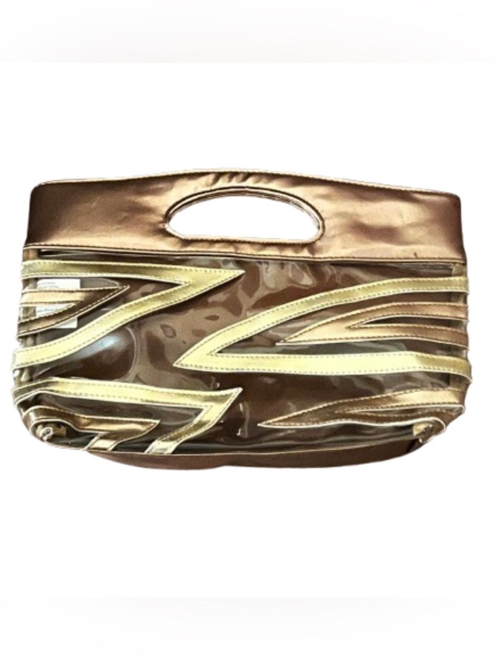 Metallic Gold Bronze Cutout Accent Clutch Magnetic Closure GUC Evening NYE Party